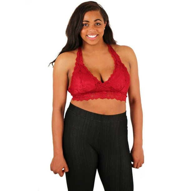LAVRA Women's Plus Size Plunge Lace Bralette-XL/2X- Red