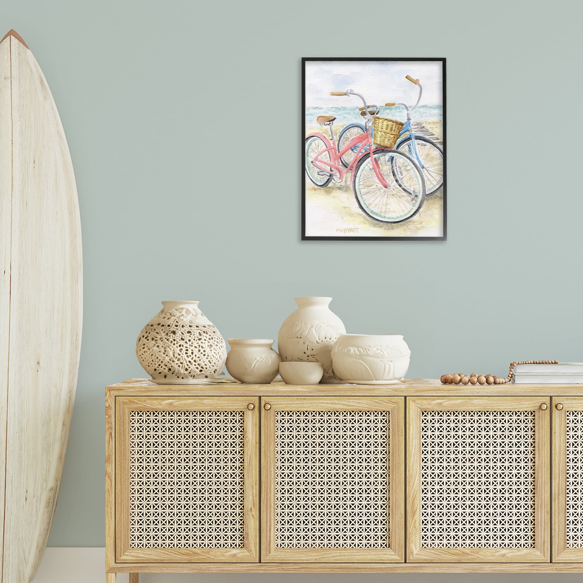 Stupell Industries Beach Bikes Parked Transportation Painting Black Framed Art Print Wall Art, 24 x 30