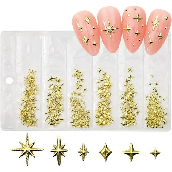 200pc Star Nail Charms - 3D Gold Star Nail Charms Metallic Studs Rhinestones for DIY Craft