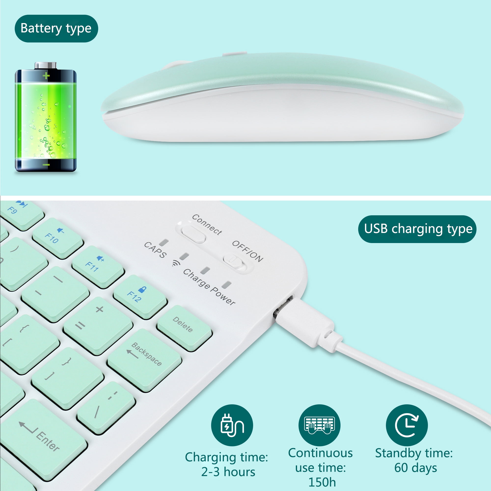 PloutoRich 10 inch Wireless Keyboard and Mouse Combos, Mini Ultra-Slim 78 Keys Tablet Keyboard, Portable Rechargeable Bluetooth Keyboard for Mac Windows Devices