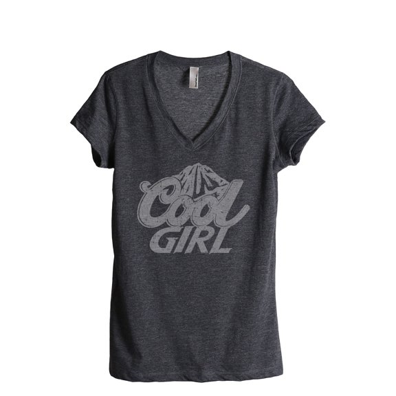 Cool Girl Women's Fashion Relaxed V-Neck T-Shirt Tee Charcoal Grey Small