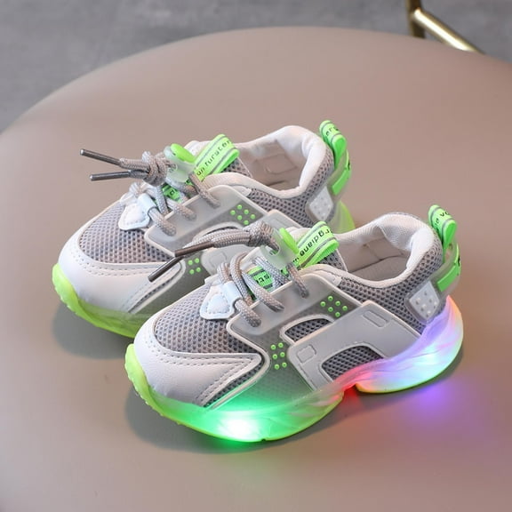 UTTOASFAY Toddler Shoes Children Baby Girls Boys Shoes Letter Led Light Luminous Running Sport Sneaker Shoes Green 15-18Months