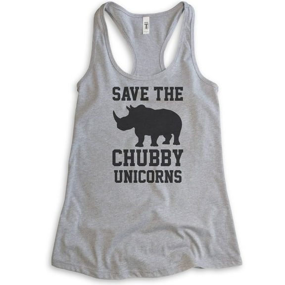 Save The Chubby Unicorns Tank Top, Ladies Racerback Tank Top, Funny Unicorn Tank, Heather Gray, X-Large