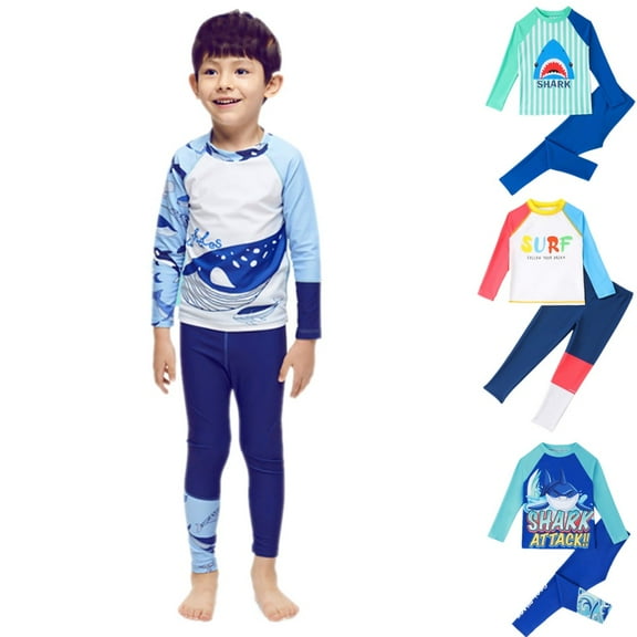 Uccdo Toddler Boys Rashguard Two Piece Swimsuits Kids Long Sleeve Sunsuits Surf Bathing Suit Swimwear 2-9T
