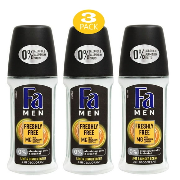 Fa Deodorant Roll-on, 1.7 Ounce Lime Ginger, Antiperspirant for Men - 50ml (3 Pack)