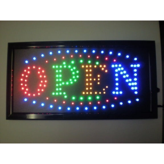 2xhome LED Open Sign 6 Line – High Visibility, Multi-Color, Animated Neon Light with Motion Effects, On/Off Switch, Chain for Business Displays (19" x 10")