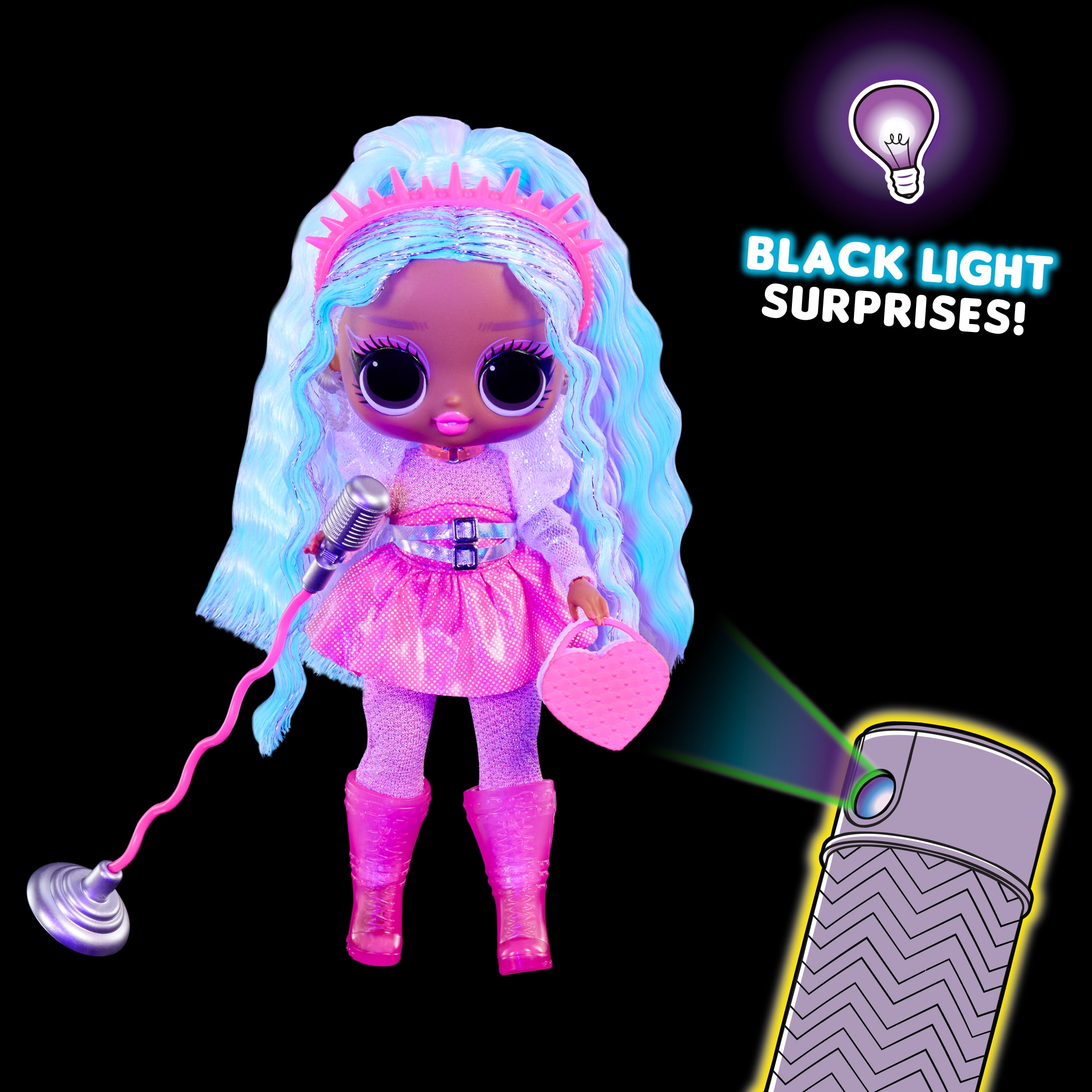 LOL Surprise Tweens Neon Pop Stars Kitty K Fashion Doll with Black Light Surprises and 10+ Pop Star Fashions and Accessories Including Retro Mic Stand – Great Gift for Kids Ages 4+