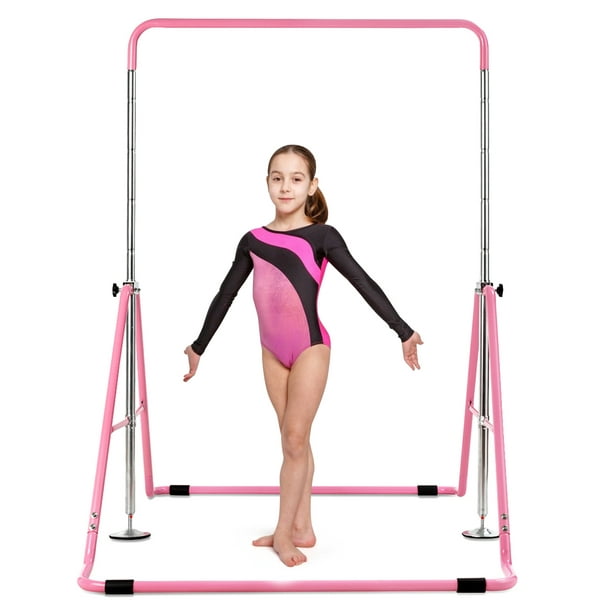 Gymax Kids Expandable Gymnastics Bar Height Adjustable Gymnastic Training  Bar Pink 