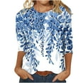 thumbnail image 2 of Hauts d'Été pour Femmes 2023 Mode pour Femmes Manches Trois Quarts Rétro Col Rond Imprimé de Pâques Hauts Amples Blouse Bohème T-Shirt Grande Taille pour Femmes, 2 of 4