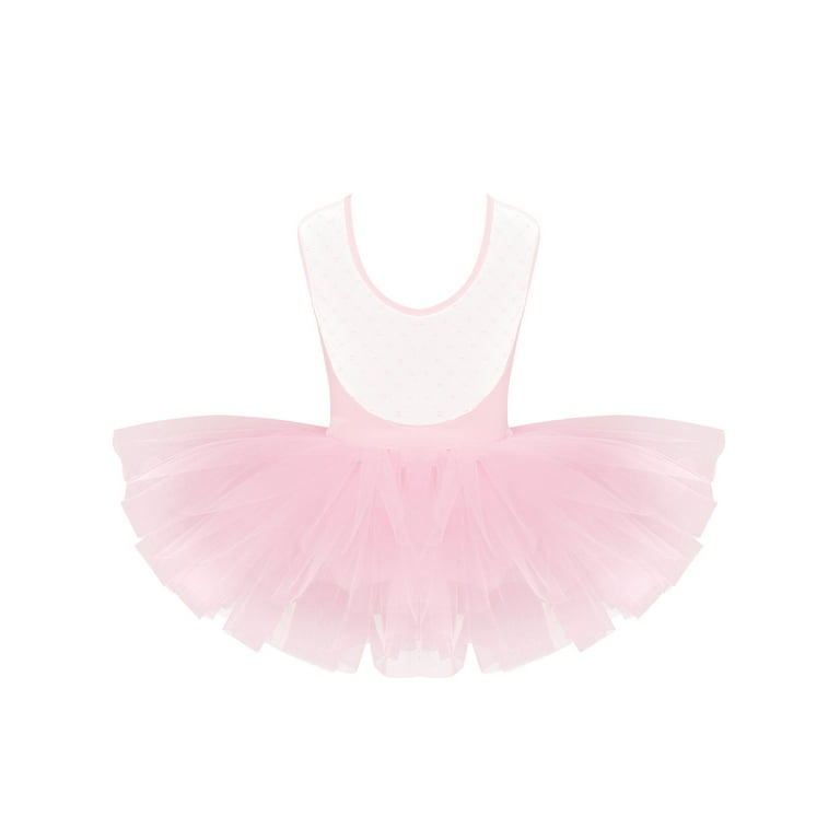 iEFiEL Kids Girls Sleeveless Leotard Stretch Mesh Splice Ballet Dance  Gymnastics Tutu Dress Pink 12 
