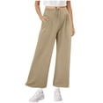 thumbnail image 2 of Women's Pants Under $10 High Rise Staright Leg With Pockets And Elastic Waistband Spring Summer Casual Loose Solid Color Fashion Pockets Outwear Long Pants For Women, 2 of 5