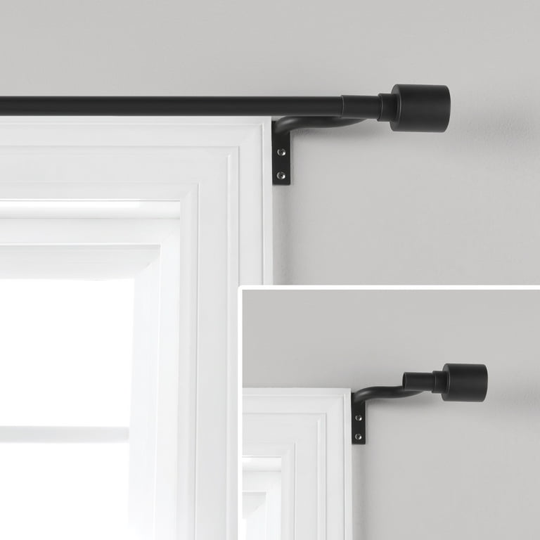 NICETOWN Adjustable Tension Curtain Rod - 24 To 48 Inches, Matte Black With Faceted Finials