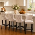 thumbnail image 4 of EHANCIS Set of 2 Counter Height Bar Stools, Modern Velvet Upholstered Counter Chair with Backrests, Home Kitchen Island Leisure Chairs with Solid Wood Legs(Beige), 4 of 6