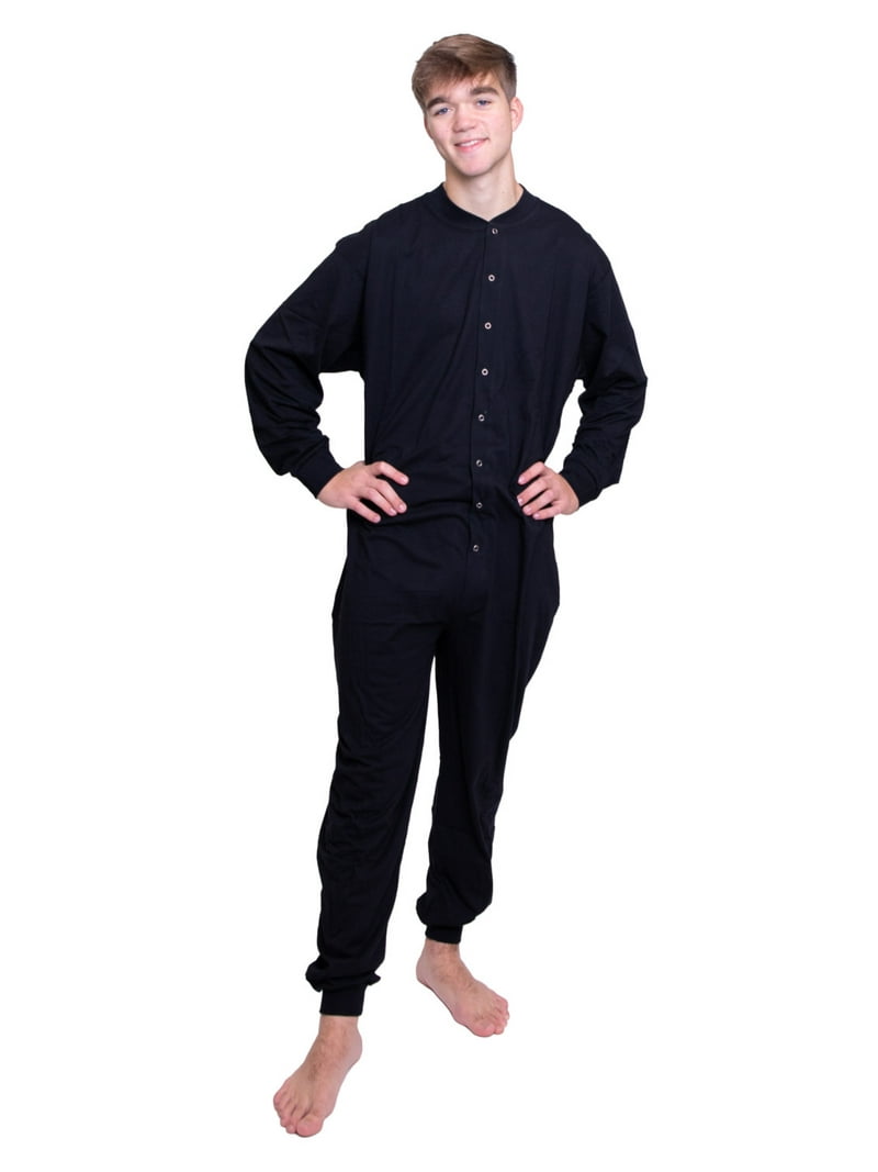 Black Cotton Onesie with Drop Seat Footless Union Suit Pajama for