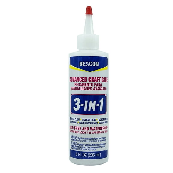 Beacon 3 In 1 Craft Glue - Clear Acid-Free Waterproof Instant Grab Fast Dry Formula 8oz