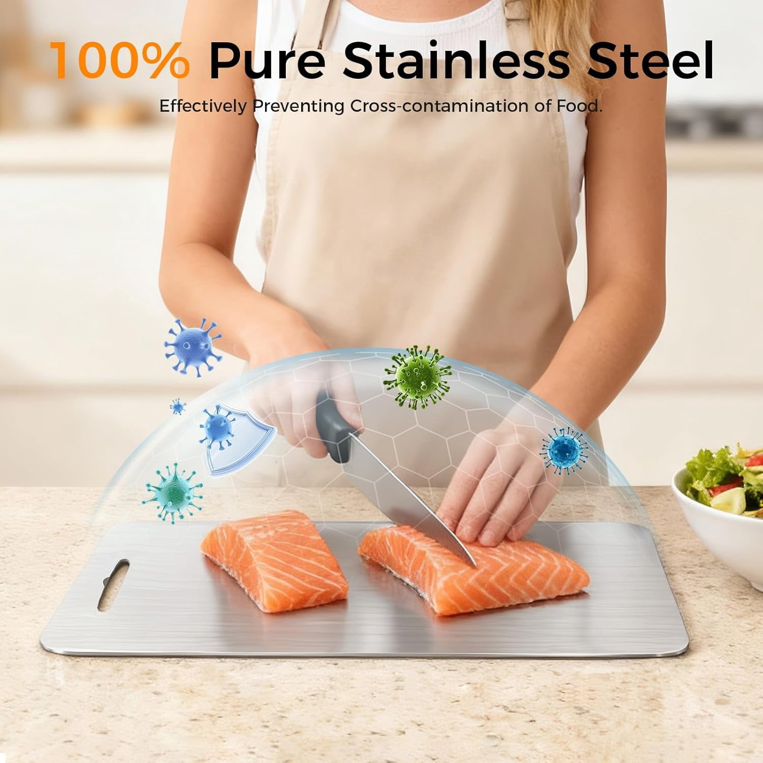 Tikeitoo Titanium Cutting Board Clearance Stainless Steel Cutting Boards for Kitchen, Double Sided Food Grade, Titanium Cutting Mat Chopping Boards for Meat Fruit & Vegetable Various Cooking Tasks