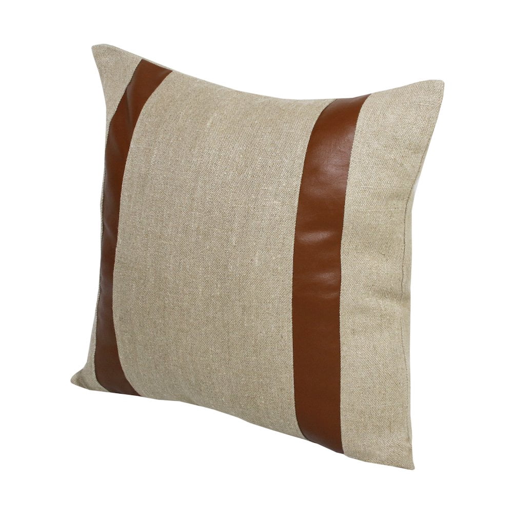 Ester Hand-Woven Striped Industrial Linen Throw Pillow, Beige/Brown, 20" x 20", Count per Pack 1