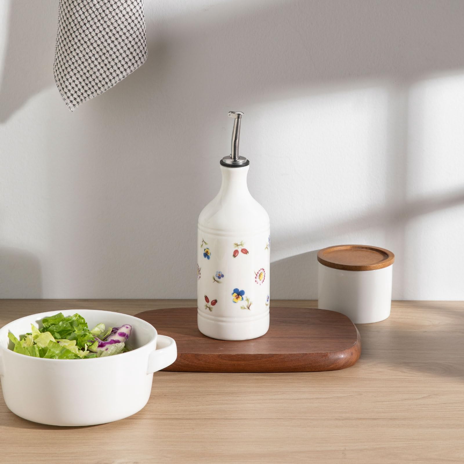 Ceramic Olive Oil Dispenser Bottle For Kitchen  15.5 Oz Opaque And Vinegar With Spout Suitable Soy Sauce Coffee Syrup Liquids (garden)
