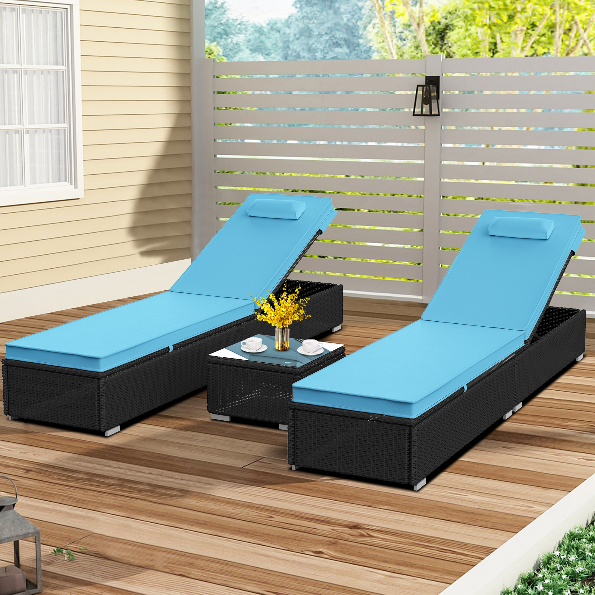 Chaise Lounge Set, Outdoor Lounge Chair with 5 Backrest Angles and Coffee Table, Elegant Chaise Lounge Chair, Patio Reclining Chairs Furniture for Poolside, Deck, Backyard, JA2910 - image 1 of 7