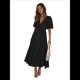 thumbnail image 1 of Vestido Midi Fluido de Corte A con Escote en V Profundo, Corta Abullonada, Cintura Alta Elástica y para Mujer Negro S, 1 of 9