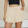 thumbnail image 2 of Striped Summer Shorts - High Waist Elastic Beach Casual Shorts, Yellow Striped Shorts for Women High Waisted Beach Casual Pull on Elastic Waist Summer Shorts with Pockets, 2 of 4