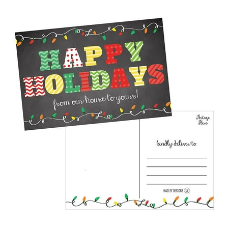 50 Chalkboard Holiday Greeting Cards, Cute Fancy Blank Winter Christmas Postcard Set, Bulk Pack of Premium Seasons Greetings Note, Happy New Years for Kids, Business Office or Church Thank You