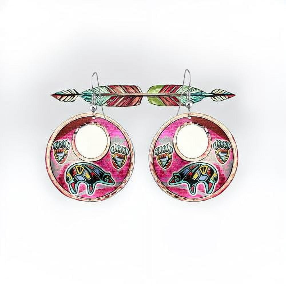 Copper Hoop Earrings featuring designs such as Wolves, Eagle, Bears, Cat, Dolphin, Horse, Inukshuk, Chief, Skull, Butterflies, Dragonflies, Kandinsky, Zuni, Sunburst, and Turtle (SunburstHoop)