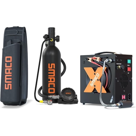 SMACO Mini Scuba Tank 1L Scuba Tank S400PRO Scuba Diving Tank Diving Equipment with Car Air Pump Black