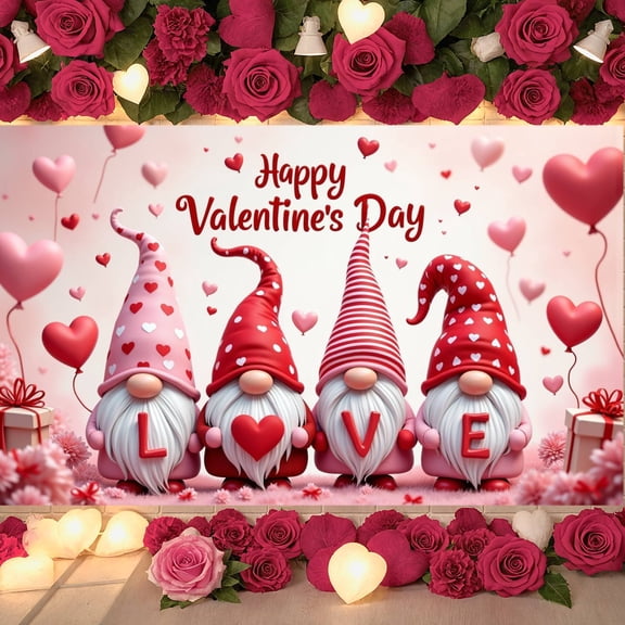 Cupid Themed Valentine's Day Banner Heart Pattern Love Display Red Color Romantic Heart Backdrop for Valentine's Day Party Romantic Dinner Couple Celebration