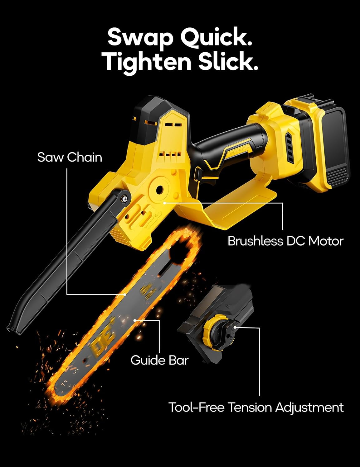 8" Cordless Mini Chainsaw, for DeWalt 20V Max Battery, Brushless Chainsaw for Tree Trimming Wood Cutting, Handheld Electric Power Chain Saw with Auto Oiler, Auto-Tension(Bare Tool Only)