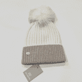 thumbnail image 4 of SOIA & KYO Ciel Rib-knit Beanie Hat Detachable Feather Pom Pom Ivory Tan, 4 of 4
