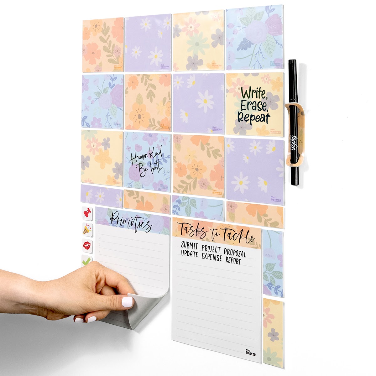 M.C. Squares Stickies Floral Reusable Sticky Note Bundle 3x3 12Pack