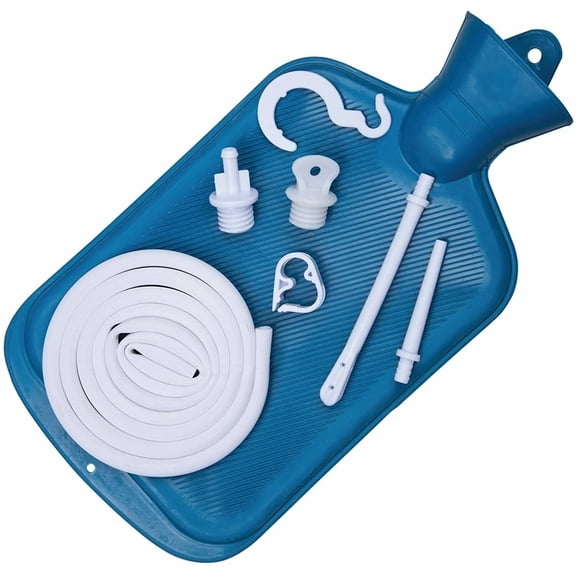 Home Enema Douche Kit Hot Water Bottle Bag 2 Quart Capacity Reusable Blue New