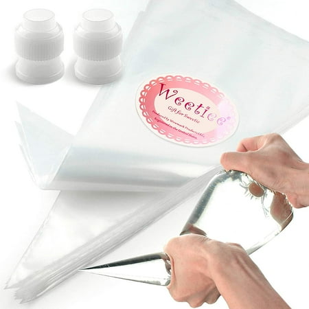

Pastry Piping Bags -100 Pack-12-Inch Disposable Cake Decorating Bags Anti-Burst Cupcake Icing Bags for all Size Tips Couplers and Baking Cookies Candy Supplies Kits - Bonus 2 Couplers