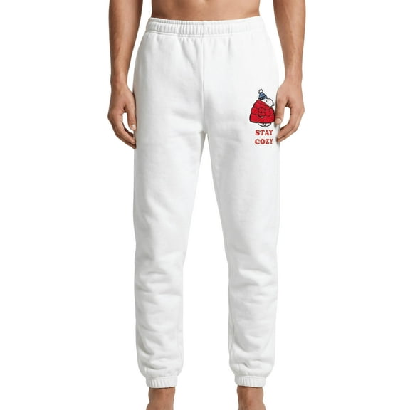 Peanuts Snoopy Stay Cozy Embroidered White Pants Adult Unisex Sweatpants - Officially Licensed