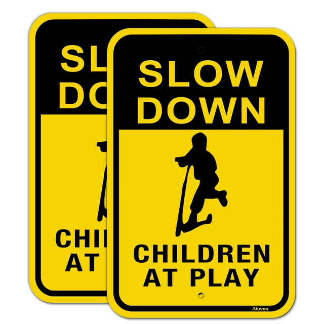 Señales de juego para niños lentos, señal de juego para niños, de metal reflectante, para niños jugando, señal de seguridad de 12.0 x 18.0 in, señal de desaceleración en el vecindario, calle, patio, a
