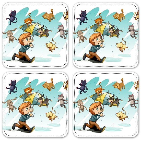 Vinyl Drink Coasters - Set of 4 - Raining Cats & Dogs
