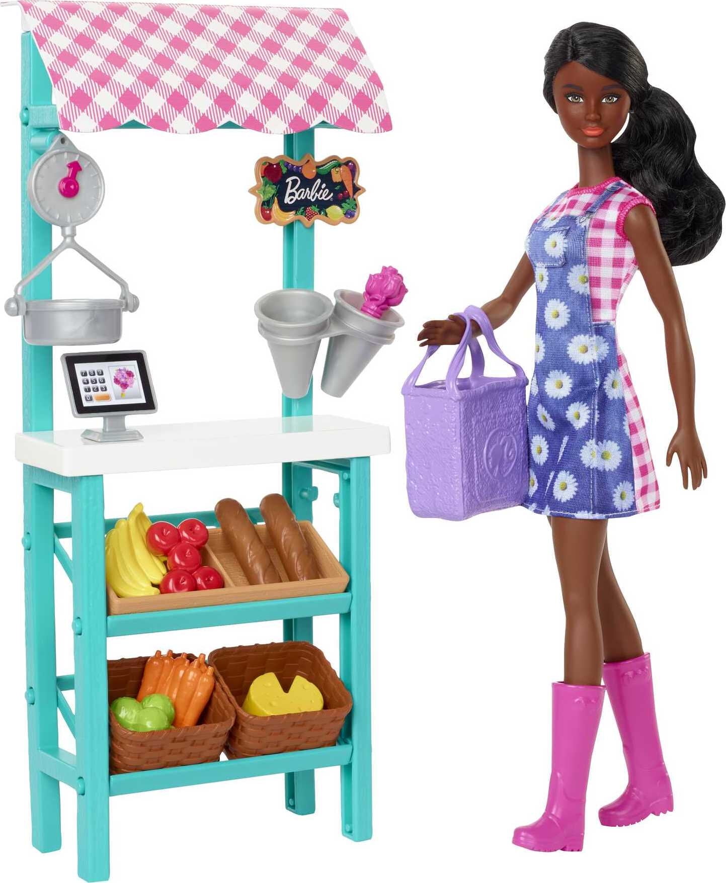 Barbie Farmers Market, Doll (Brunette), Stand, Register & More, 3 & Up