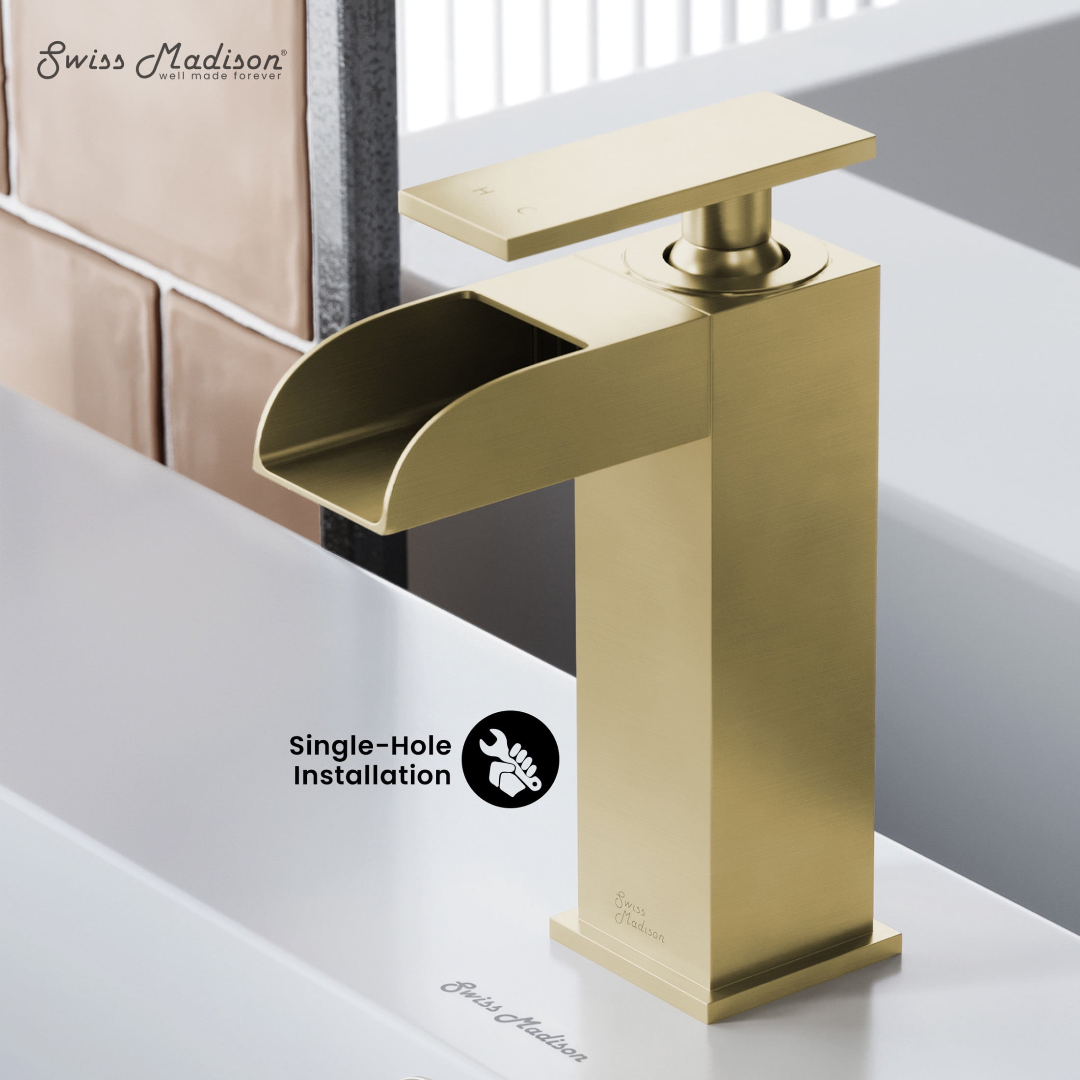 Concorde Single Hole, Single-Handle, Waterfall Bathroom Faucet in Brushed Gold