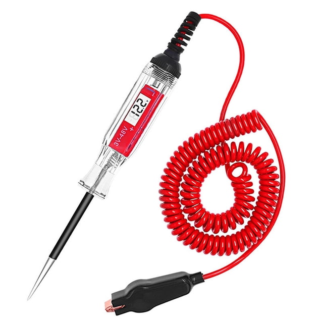 Probador de circuito LED digital de lámpara de prueba automotriz DC 3-48 V con voltímetro y sonda para verificar fusibles y voltaje de batería de vehículos, automóviles, camiones, motocicletas Rojo Verde