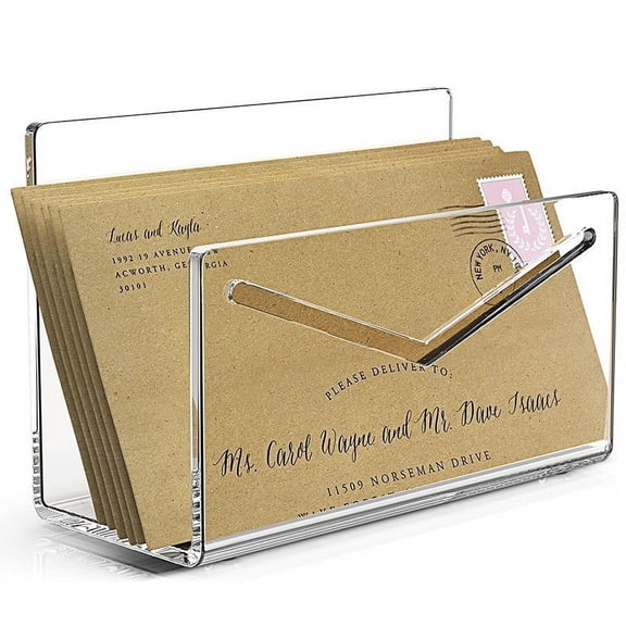 JOGZMZ Acrylic Desktop Mail Organizer Clear Envelope Holder for Office Letter Sorting Rack