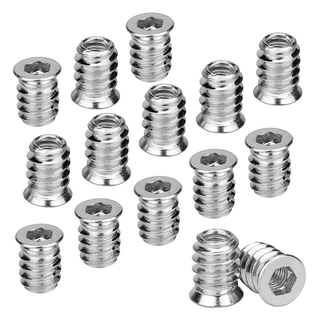 100PCS Inserto roscado de madera Tuerca hexagonal M6 x 15 mm Inserto de tornillo de aleación de zinc Tornillo de cabeza hueca roscada M6 Inserto de madera para muebles Sillas Camas de madera