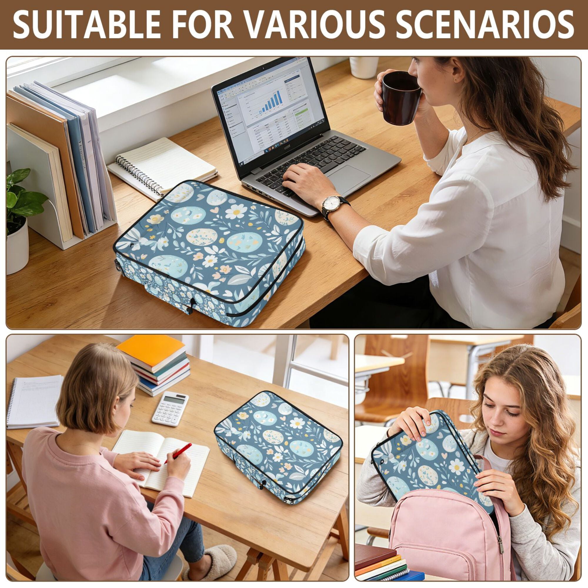 FORMRS Accordion File Folder A4 Size 7-Pocket Expanding Document Organizer Bag with 3 Ring Binder, Easter Eggs
