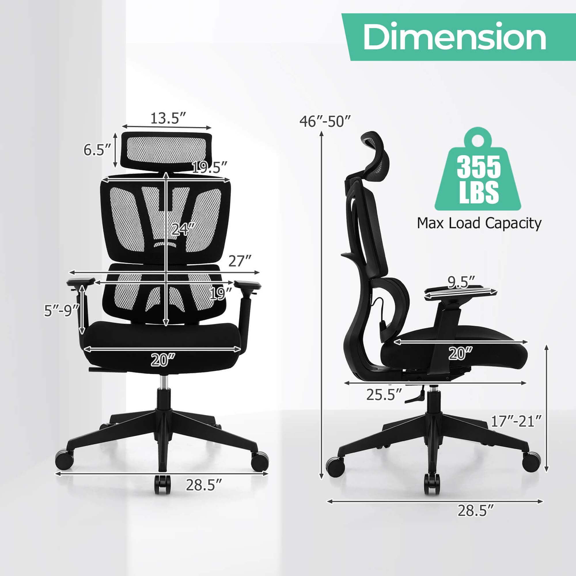 Costway Ergonomic Office Chair Adjustable Desk Chair Breathable Mesh Chair Black