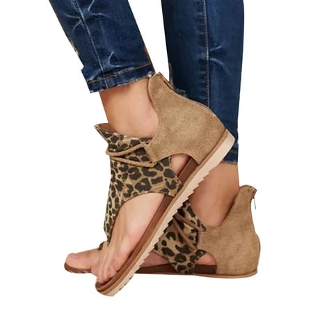

Happyhome Women Fashion Summer Leopard Snake Zebra Print Zipper Beach Sandals Flat Shoes