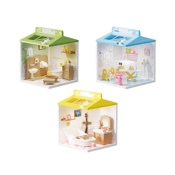 1/12 Scale DIY Miniature Scene House Model Kit with LED Lights,Dollhouse Gift for Enthusiast (Bathroom Restroom Laundry Room)