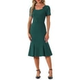 thumbnail image 2 of INSPIRE CHIC Vestido de Sheath para Mujeres, Vestido de Cóctel de Fiesta, Decoración de Botones Vintage de los Años 50, Vestido Midi de Sirena con Volantes, L Verde Oscuro, 2 of 6