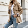 thumbnail image 5 of Byworldtasic Womens Lapel Short Trench Coat Plaid Cuff Lightweight Casual Button Jacket with Pockets, 5 of 8