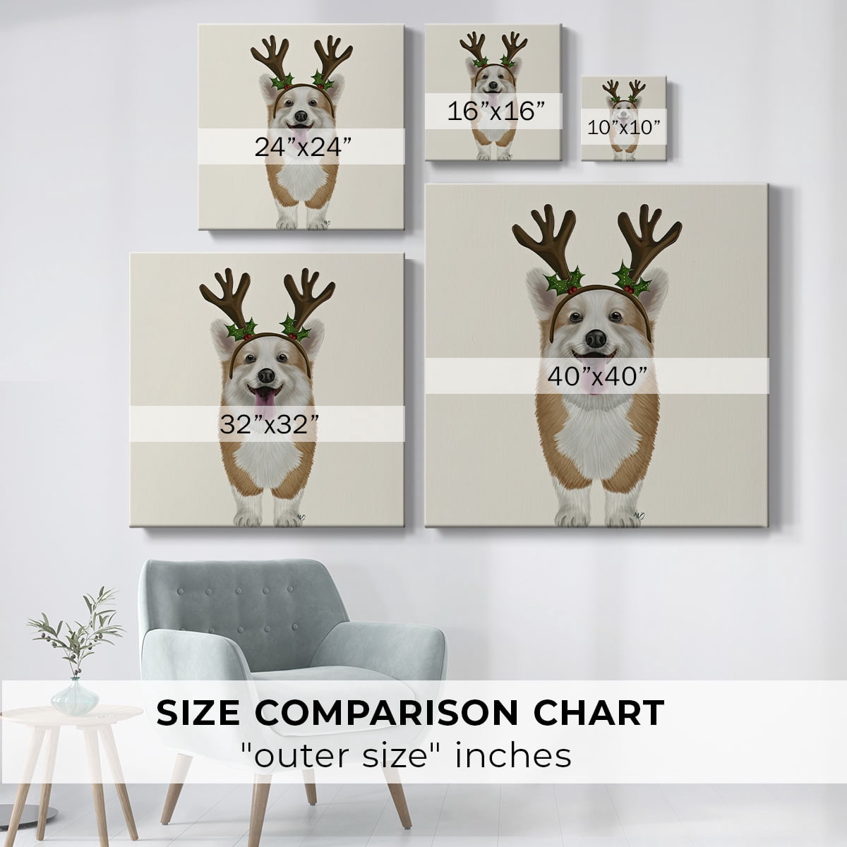 Corgi Christmas Antlers- Gallery Wrapped Canvas