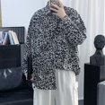 thumbnail image 2 of Camisa estampada para hombre con cuello vuelto y botones, camisa holgada de manga larga para hombre con bolsillo para primavera y otoño, gris XL, 2 of 8